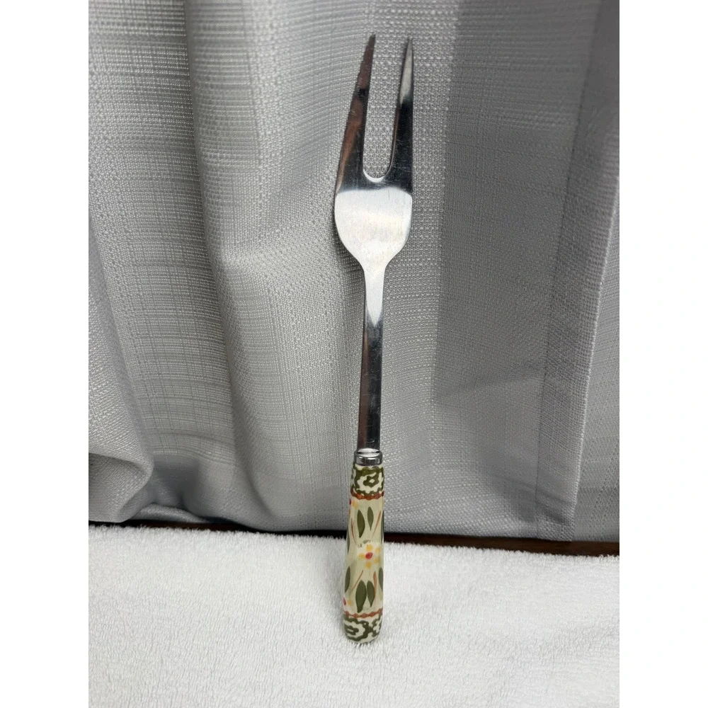 Temp-tations Old World Green Meat Serving Fork Stainless Steel Ceramic Handle